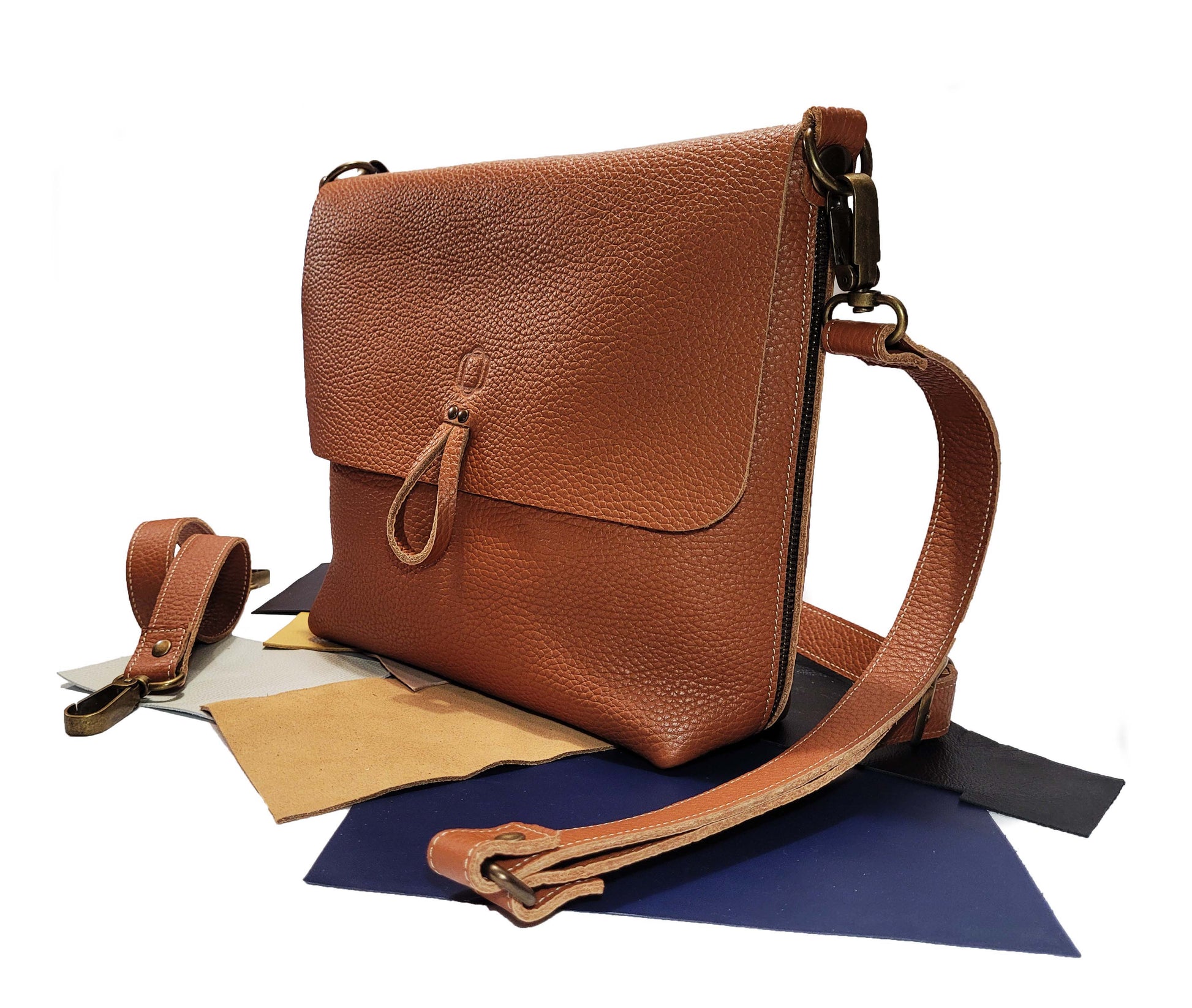 Sac à bandoulière en cuir grainé camel - O'Cuir
