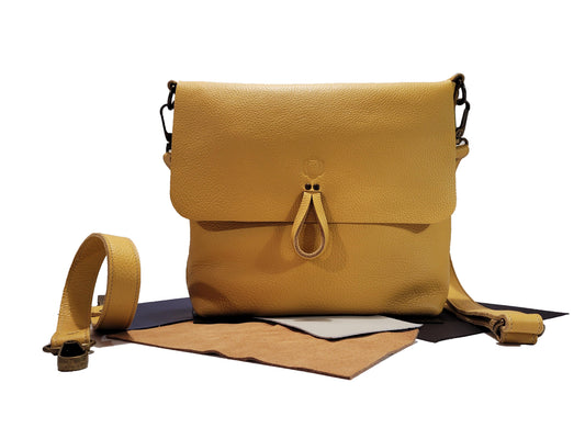 Sac bandoulière en cuir grainé jaune - O'Cuir