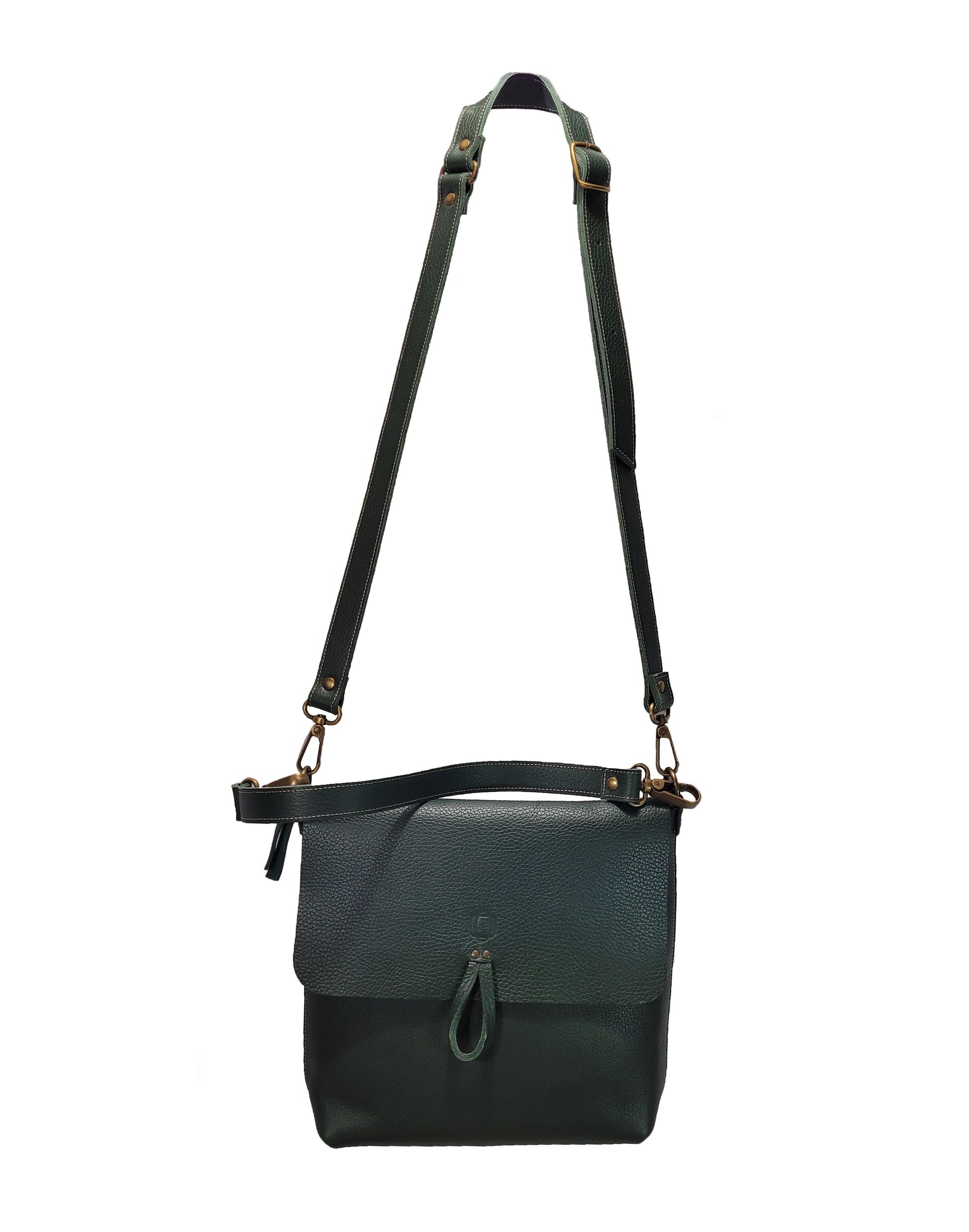 Sac bandoulière en cuir grainé vert forêt - O'Cuir