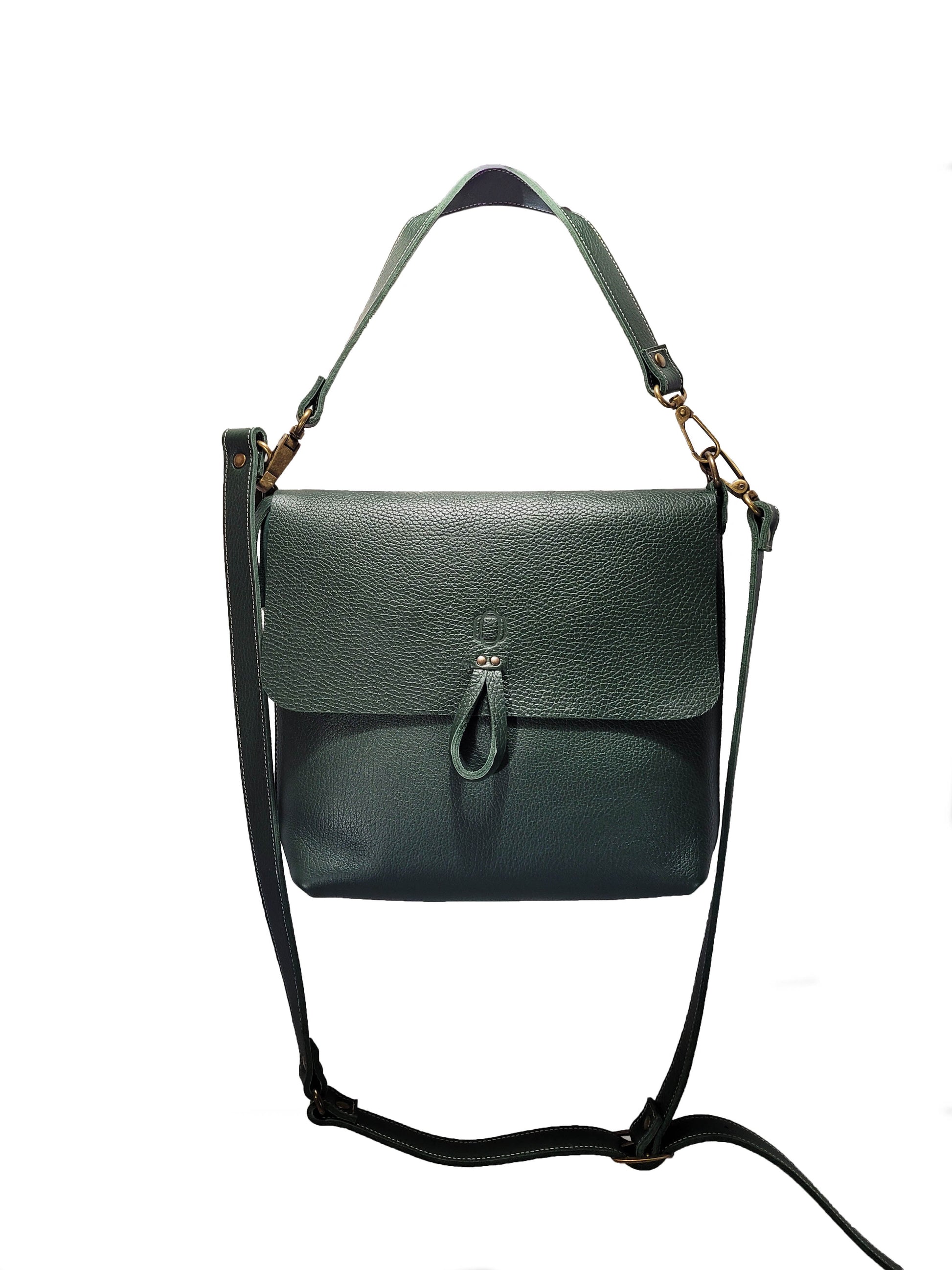 Sac bandoulière en cuir grainé vert forêt - O'Cuir