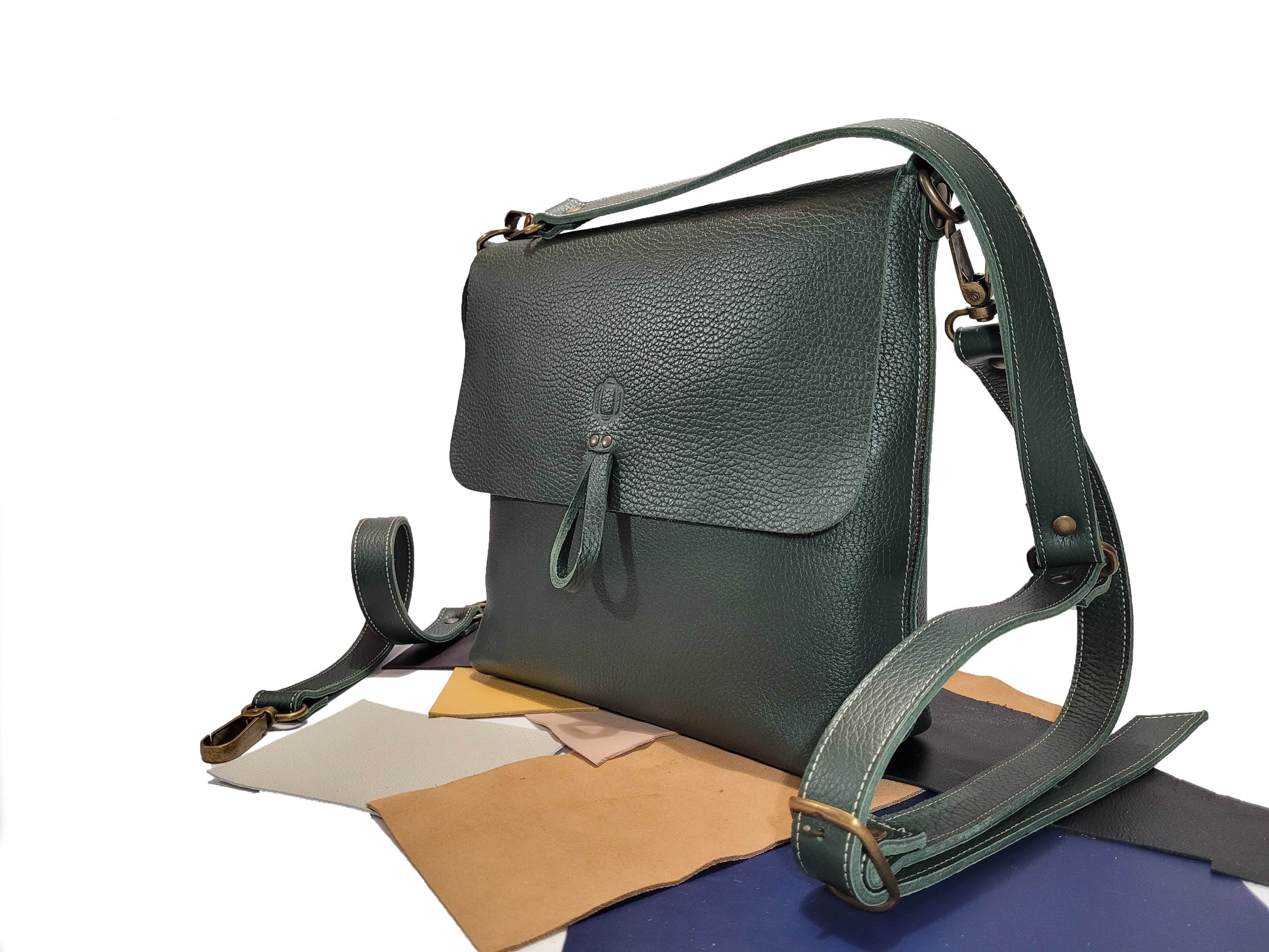 Sac bandoulière en cuir grainé vert forêt - O'Cuir