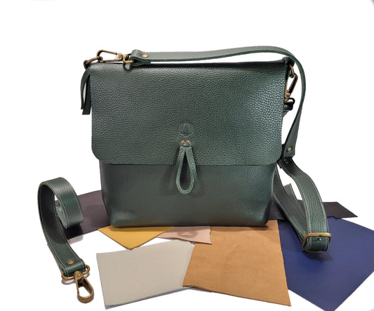 Sac bandoulière en cuir grainé vert forêt - O'Cuir